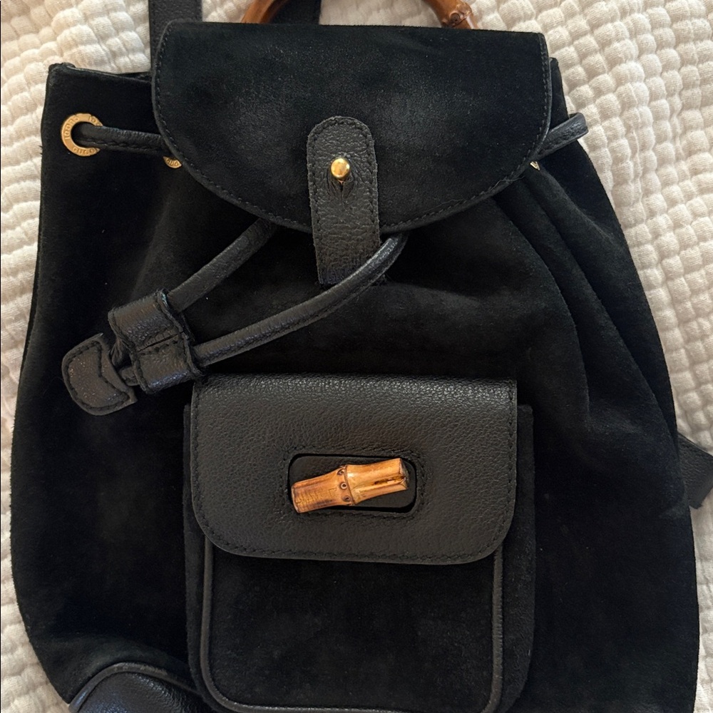 Gucci Black Suede Backpack bamboo - Picture 15 of 15